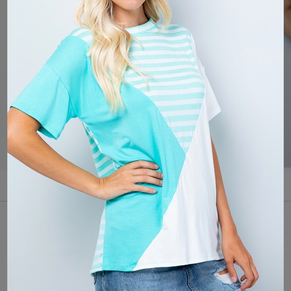 Color block Mint & white top